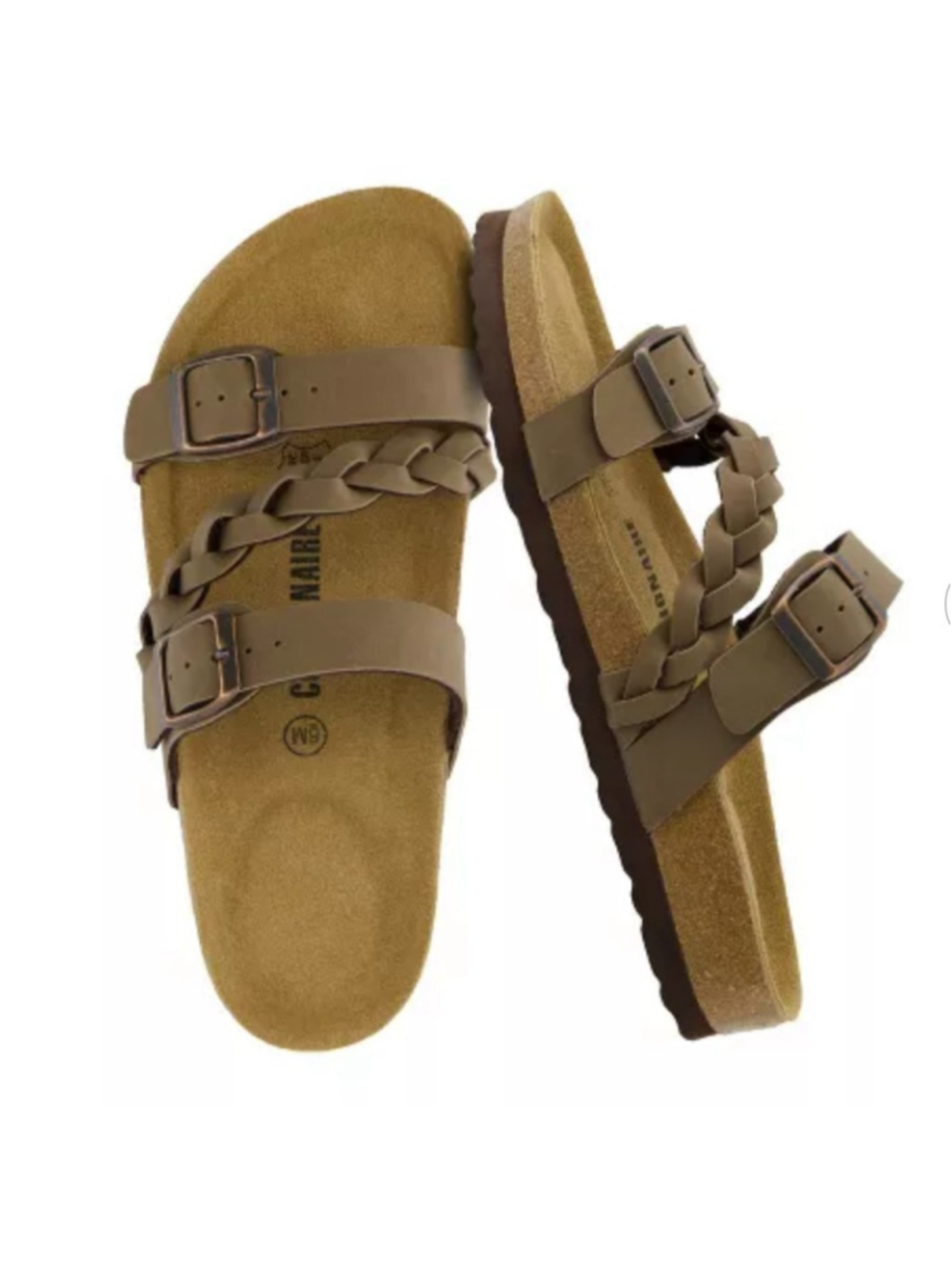 NEW Cushionaire Lizzy Braided Double Buckle Cork Sandals Brown Size 8.5M Comfort - Picture 12 of 13